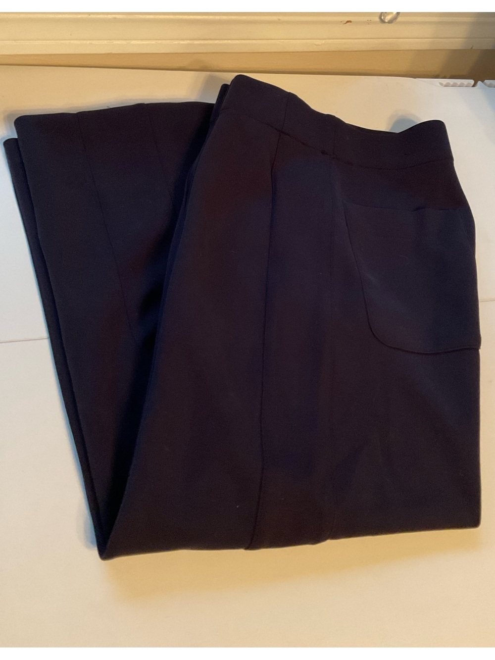 Christian Siriano Wide-Leg Pants in Deep Navy Soft Stretch Pockets Piped Crop XS - Picture 6 of 7